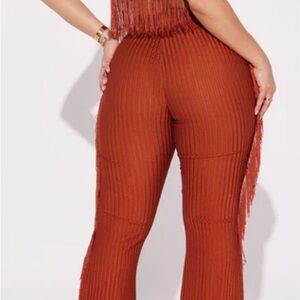 Fashion Nova Burnt Orange Ribbed Flare Pants